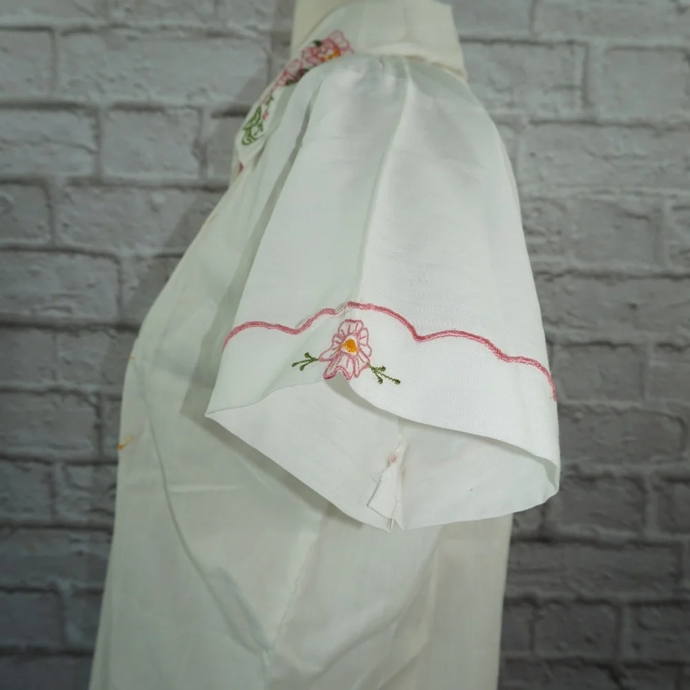 Vintage 70s Embroidered Floral Peasant Cottagecore Top - Picture 2 of 7